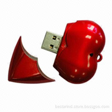 Heart Shaped USB Flash Drive, Customized Color/Logo/Package Accepted, 256MB to 32GB